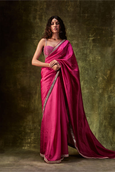 Punit Balana Rani Pink Saree With Blouse festive indian designer wear online shopping melange singapore
