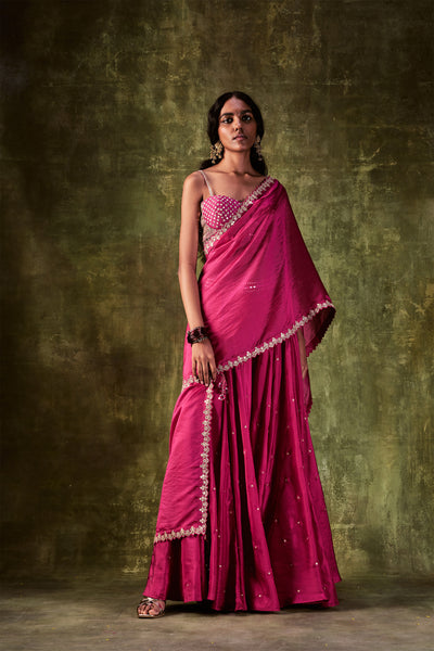 Punit Balana Rani Pink Skirt Paired With Bralette & Dupatta festive indian designer wear online shopping melange singapore