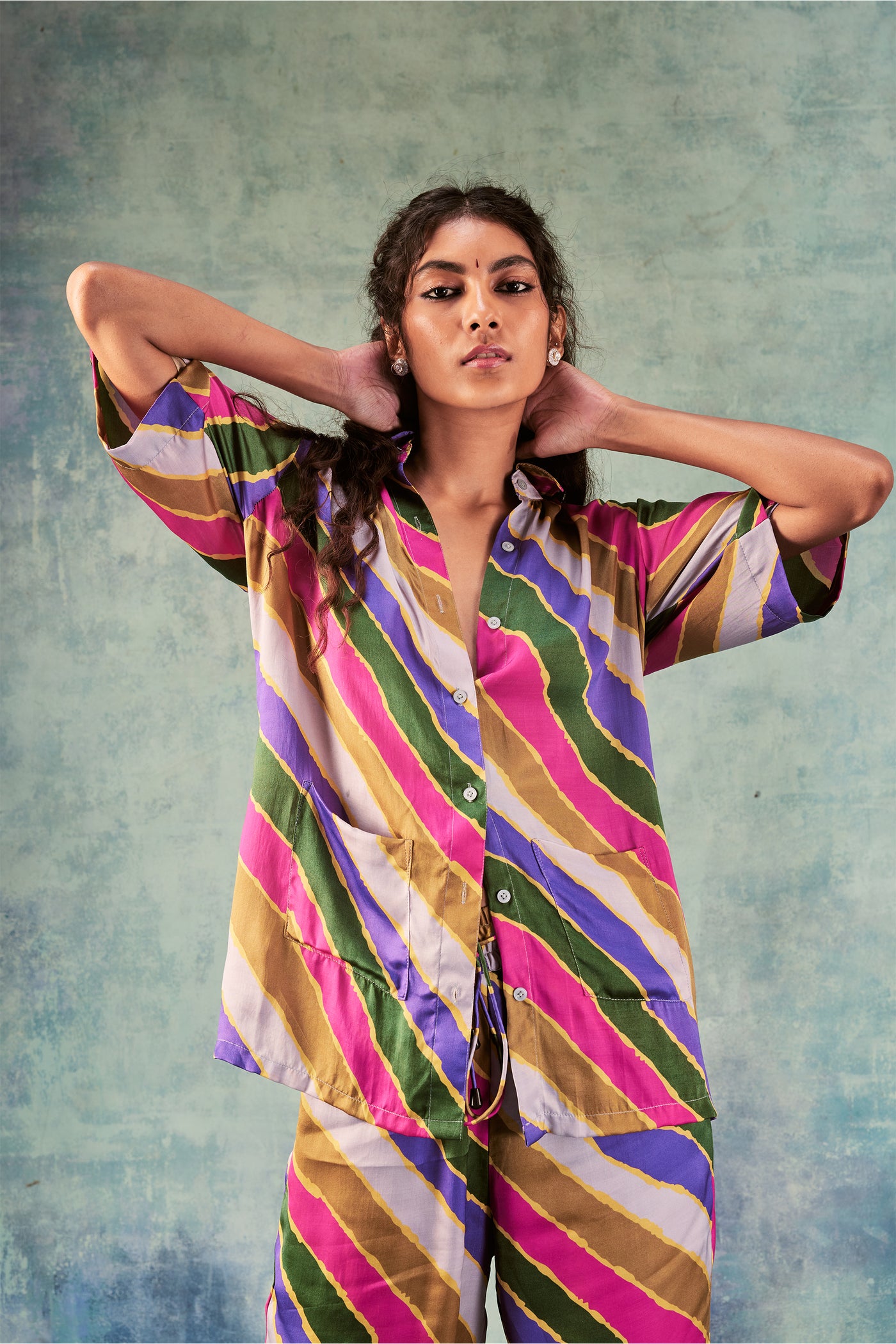 Punit Balana Stripes Printed Co-ord Set grey pink purple western indian designer wear online shopping melange singapore