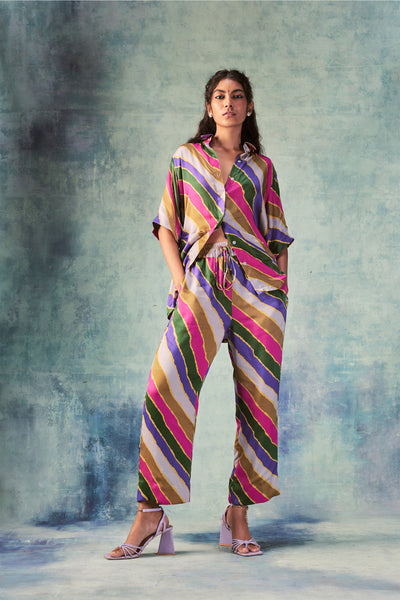 Punit Balana Stripes Printed Co-ord Set grey pink purple western indian designer wear online shopping melange singapore