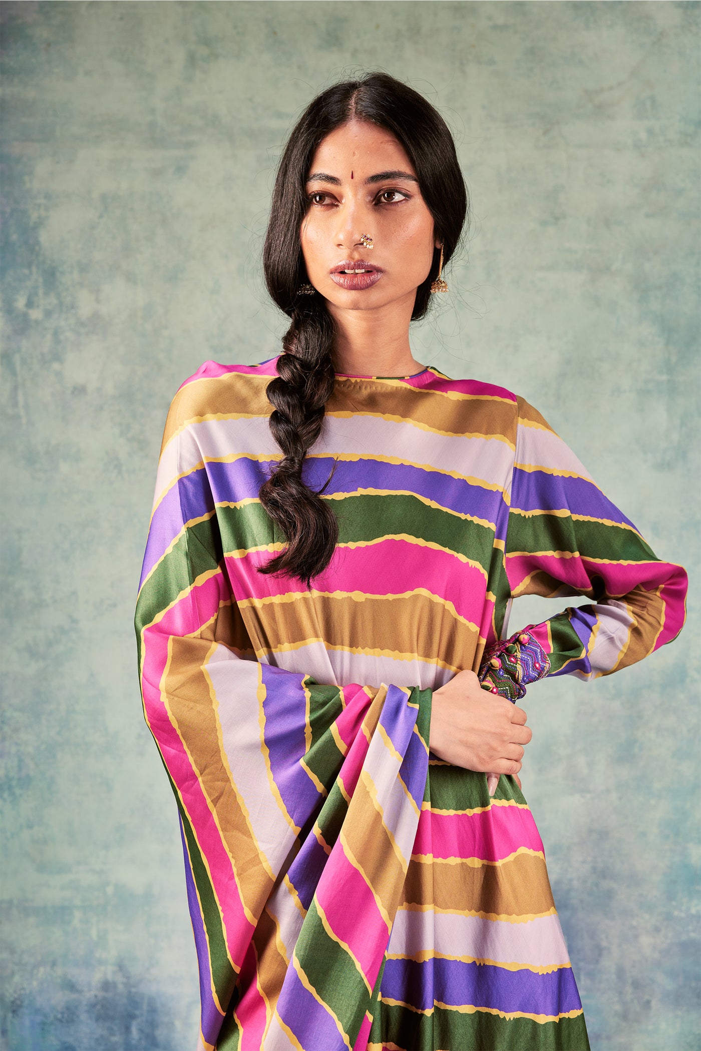 Punit Balana Stripes Printed One Sleeve Dress With Cowl Pants grey pink purple online shopping melange singapore indian designer wear