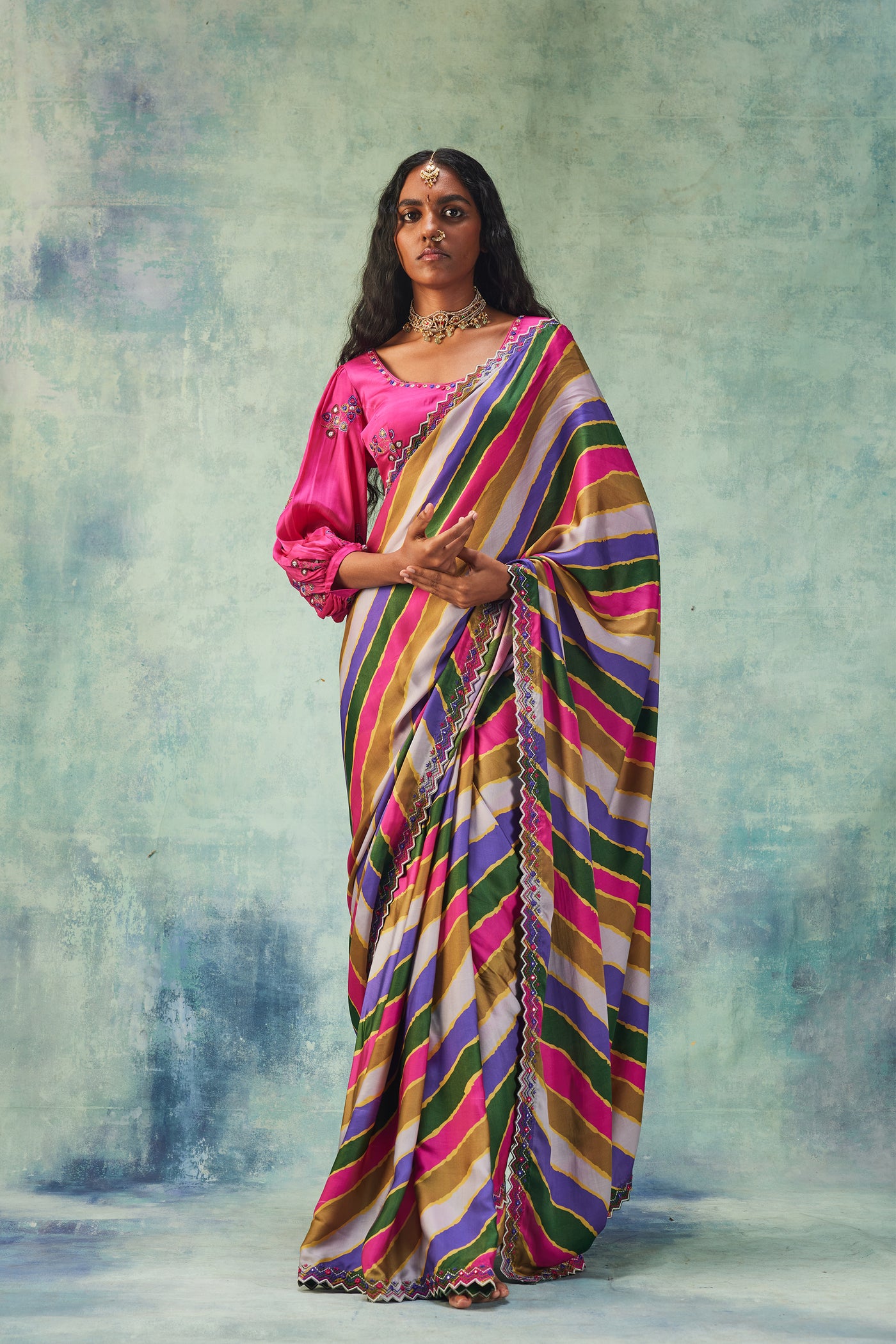 Punit Balana Stripes Saree With Blouse pink grey online shopping melange singapore festive indian designer wear