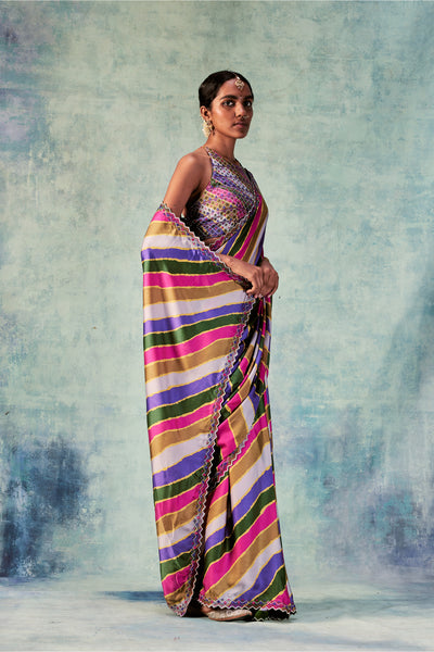 Punit Balana Stripes Saree With Rani Blouse grey pink festive indian designer wear online shopping melange singapore