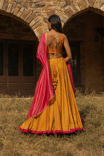 Mustard Printed Lehenga Set