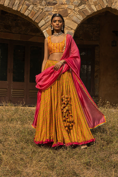 Mustard Printed Lehenga Set