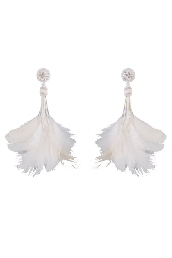 White ostrich feather earrings sale