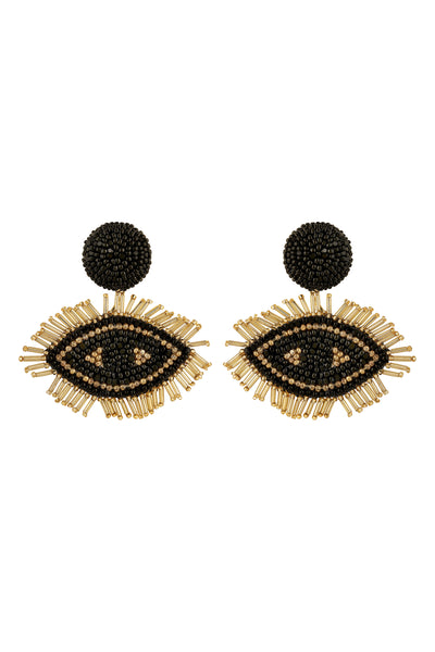 Raya Handcrafted Evil Eye Earrings Black Gold fashion jewellery online shopping melange singapore indian designer wear