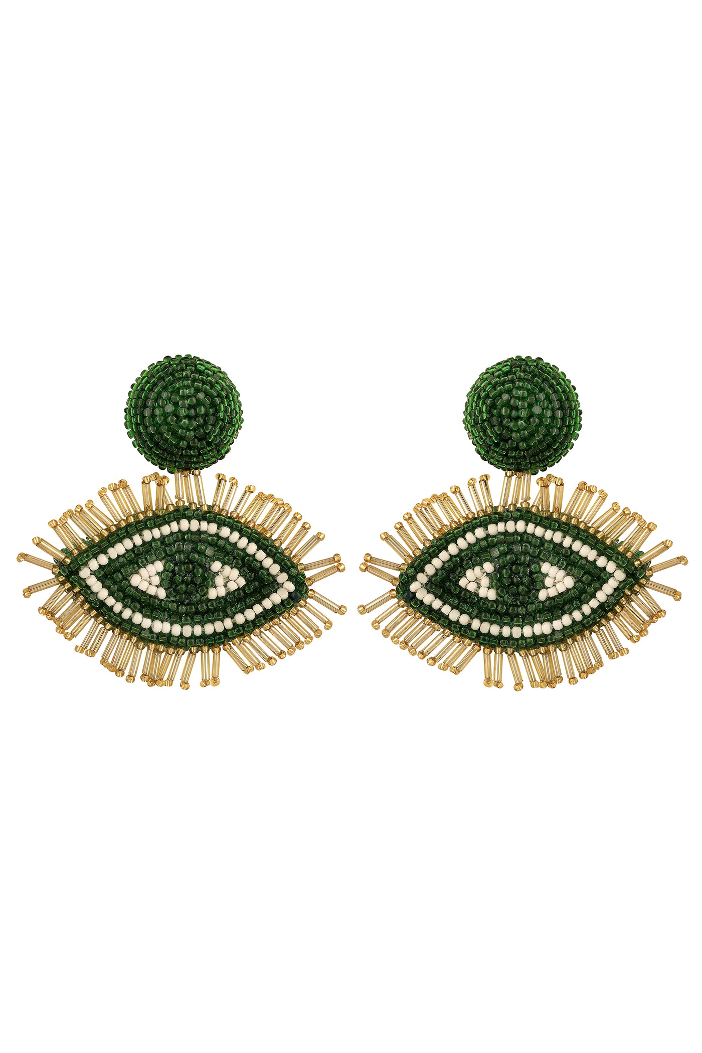 Raya Handcrafted Evil Eye Earrings green Gold fashion jewellery online shopping melange singapore indian designer wear