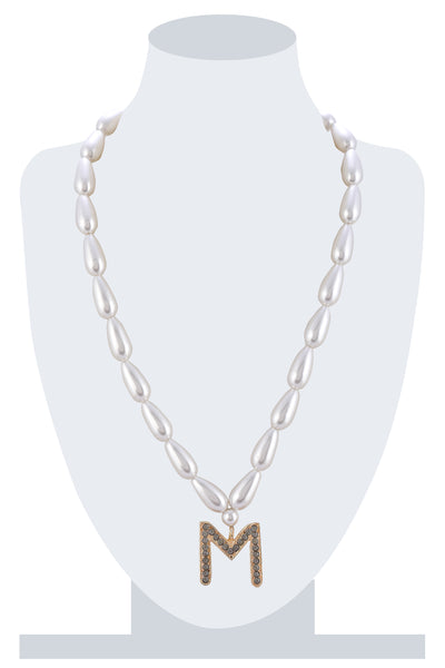 Raya Pearl Initial Necklace white gold fashion jewellery online shopping melange singapore indian designer wear
