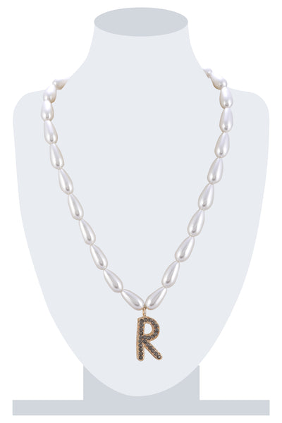 Raya Pearl Initial Necklace white gold fashion jewellery online shopping melange singapore indian designer wear
