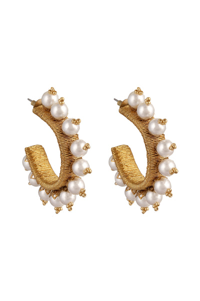 Raya Pearl Mini Hoops gold white fashion jewellery online shopping melange singapore indian designer wear