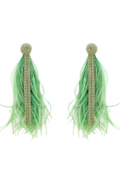 Raya Feather Crystal Earrings Green fashion jewellery online shopping melange singapore indian designer wear