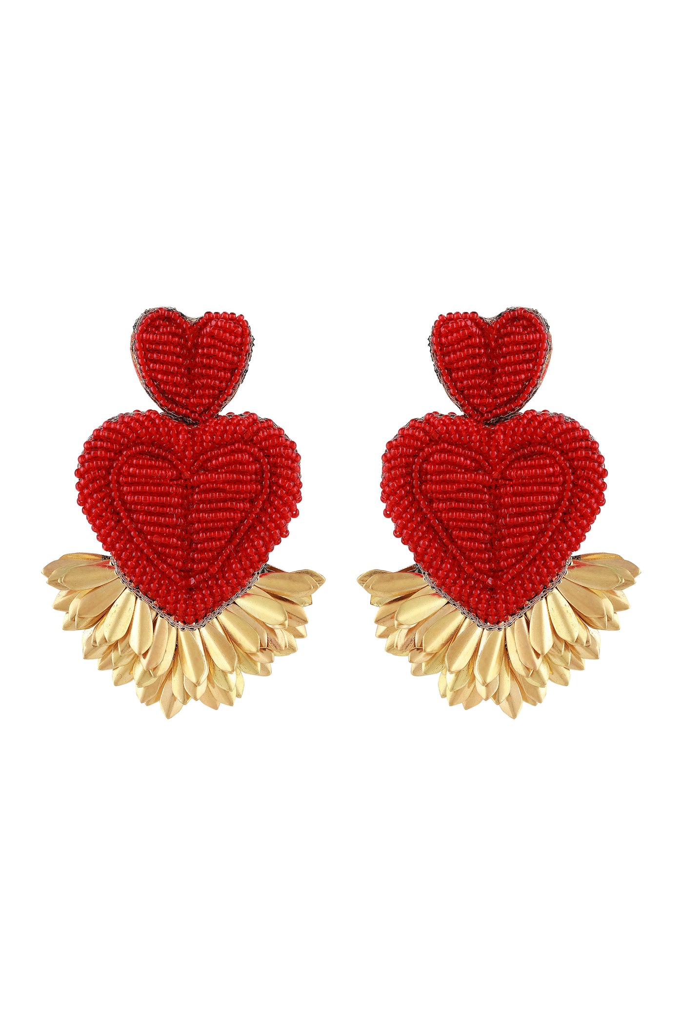 Beaded Heart Bringe Earrings Red