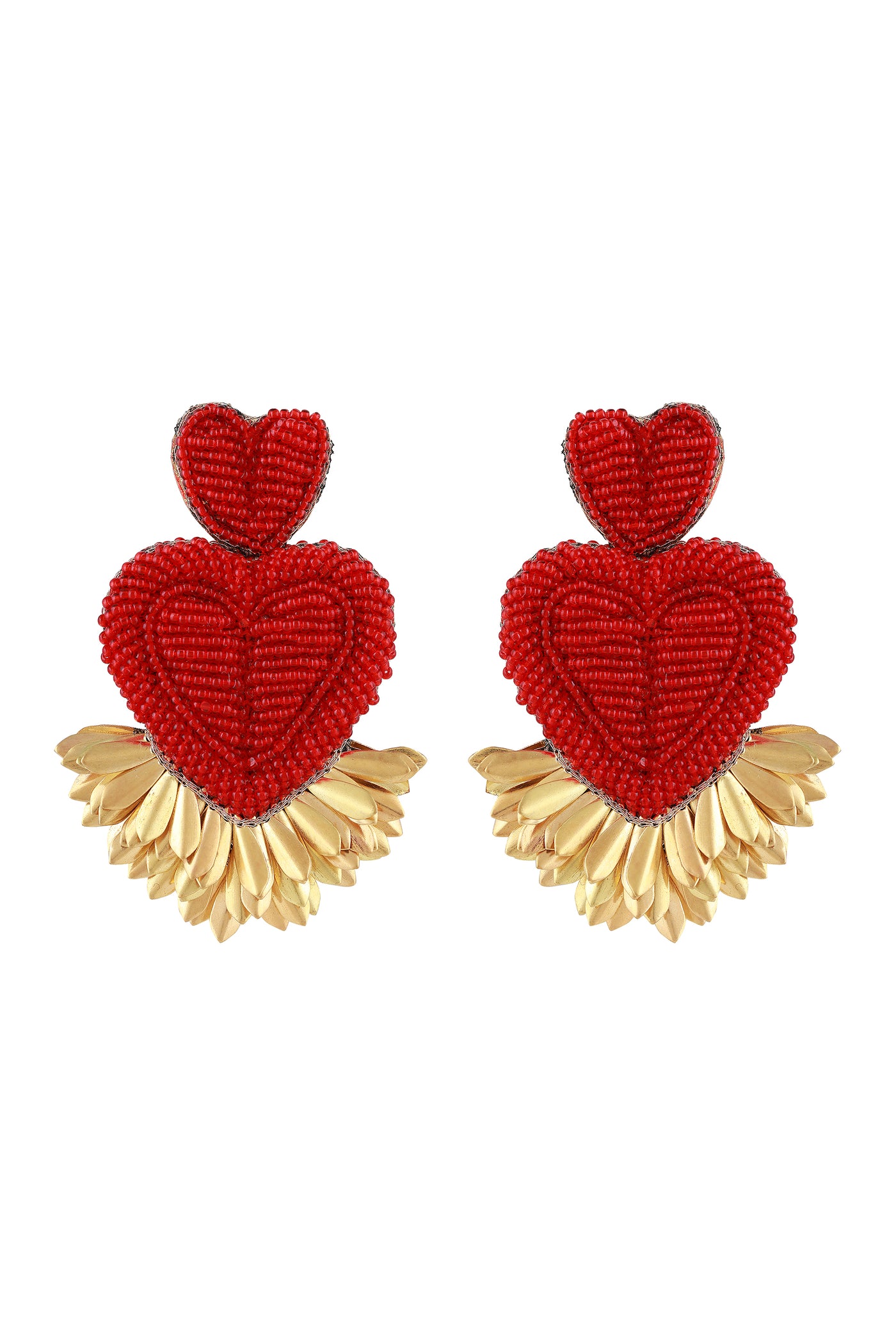 Beaded Heart Bringe Earrings Red