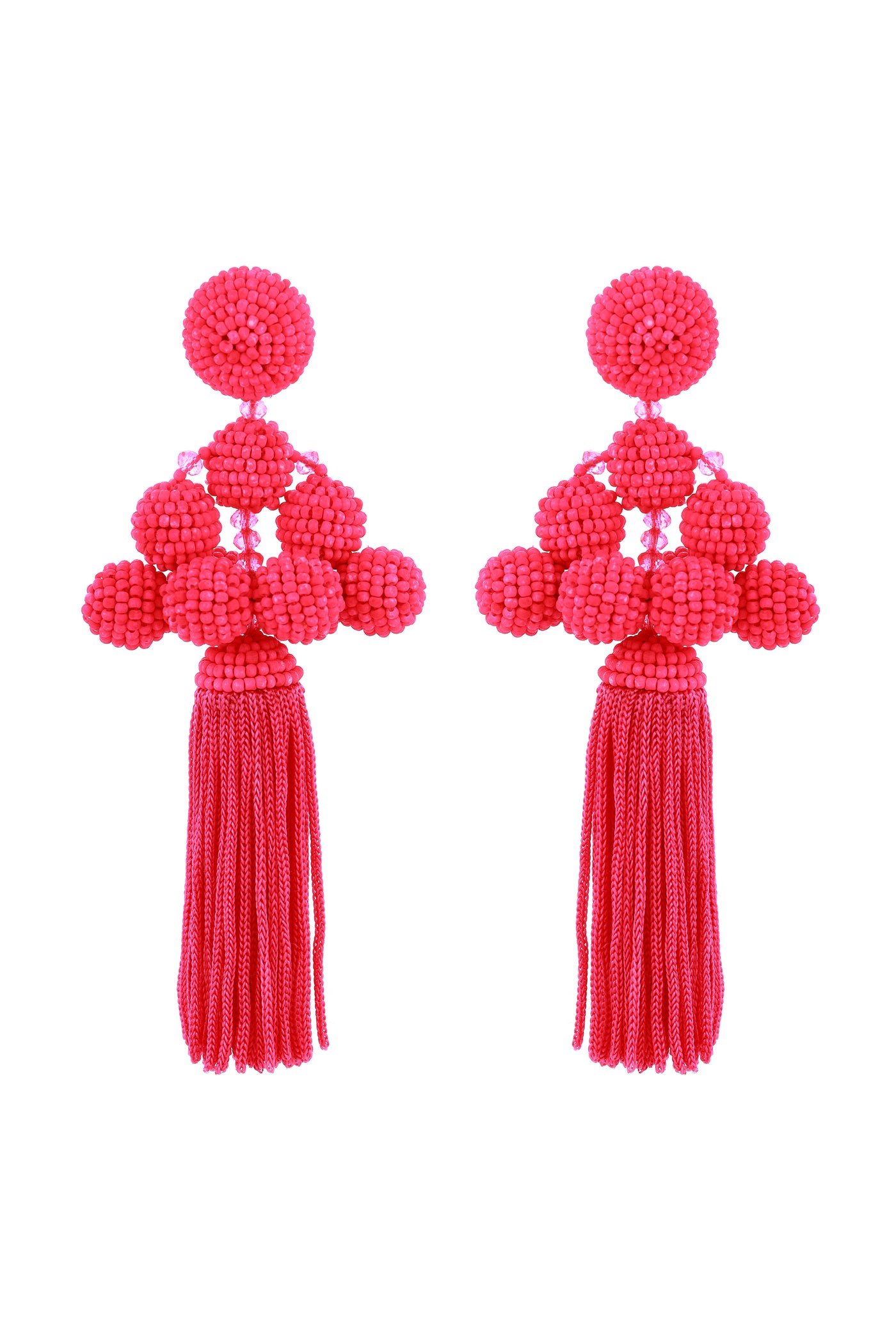 Raya jewels Beaded Tassel Long Earrings Neon Pink fashion jewellery online shopping melange singapore indian designer wear