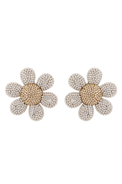 Raya jewels Crystal Flower Stud Earrings silver gold fashion jewellery online shopping melange singapore indian designer wear