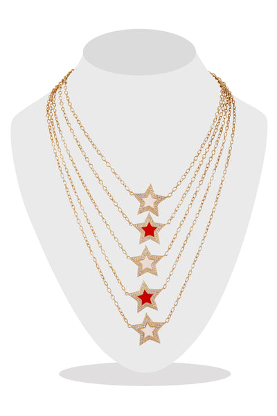 Raya jewels Stars Layered Necklace gold red fashion jewellery online shopping melange singapore indian designer wear