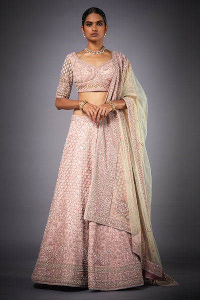 Ri Ritu Kumar Pink Pearl Embroidered Net Lehenga Set bridal wedding indian designer wear online shopping melange singapore