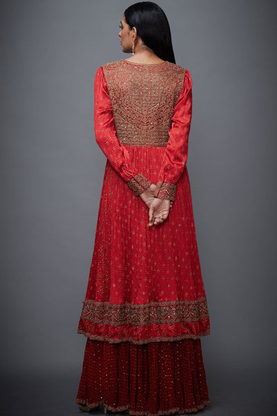 Ri Ritu Kumar Red Embroidered Kurta And Skirt Set festive bridal wedding online shopping melange singapore indian designer wear