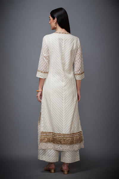 Ri Ritu Kumar Round Neck Full Sleeves Kurta Set white gold festive indian designer wear online shopping melange singapore