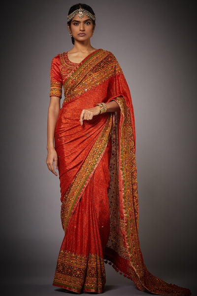 Ri Ritu Kumar Rust Megha Embroidered Saree festive wedding bridal online shopping melange singapore indian designer wear