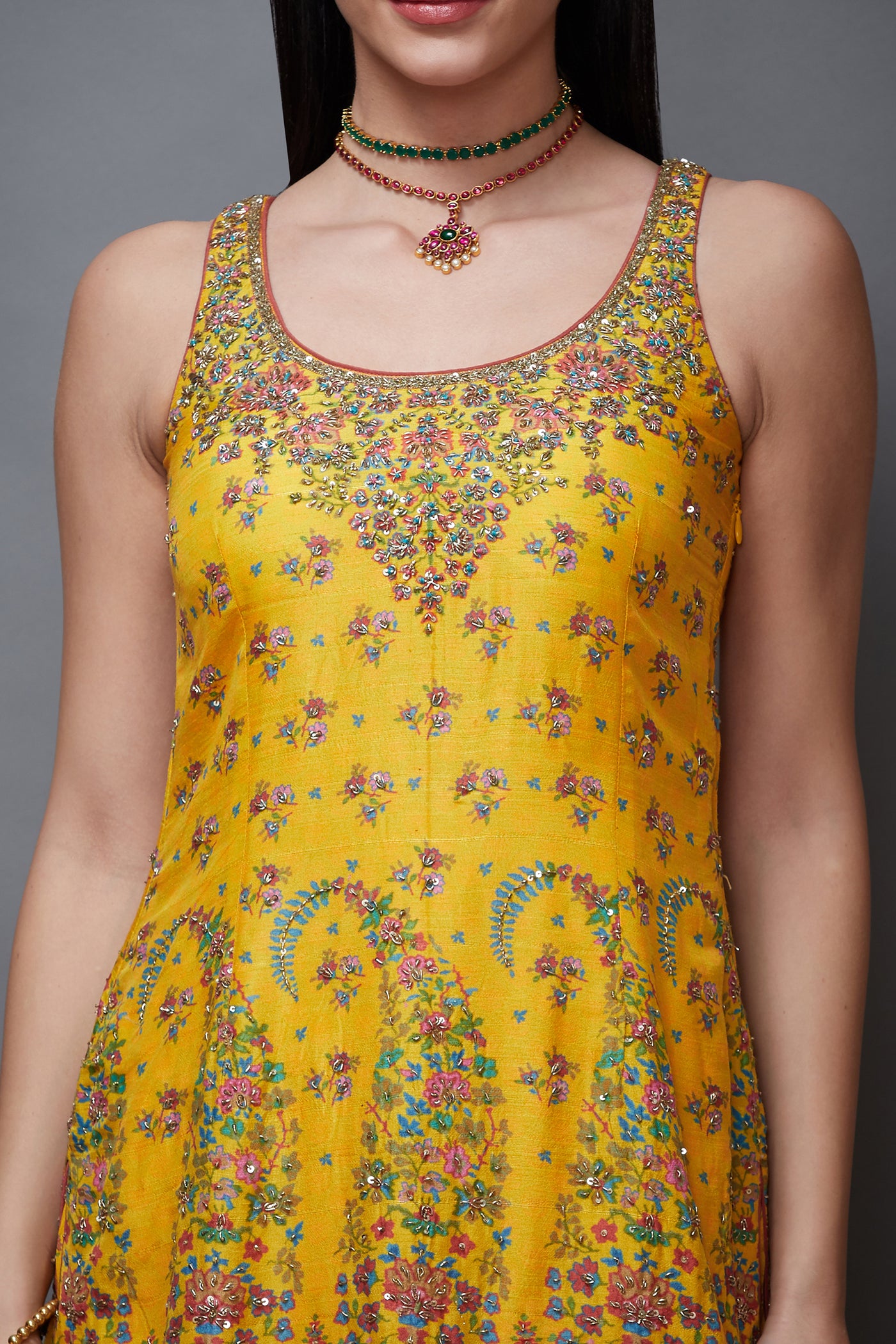 Ri Ritu Kumar Yellow kesari zardozi embroidered kurta with garara and dupatta festive online shopping melange singapore indian designer wear