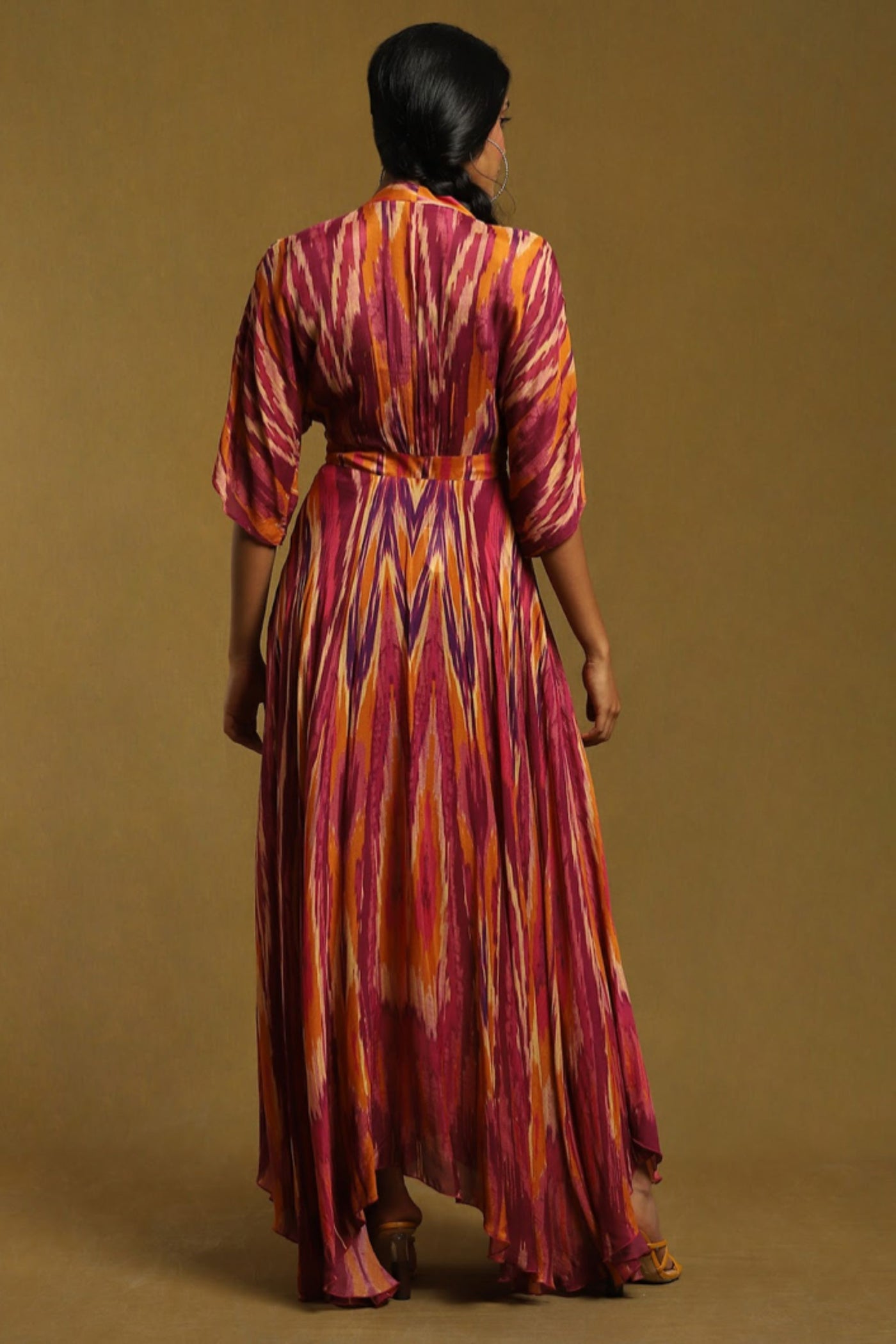Ritu Kumar Purple Ikat Print Kaftan Long Dress With Inner Indian designer wear online shopping melange singapore