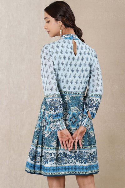 Ritu Kumar Band Collar Neck Full Sleeves Printed Dress western indian designer wear online shopping melange singapore