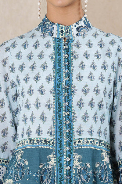 Ritu Kumar Band Collar Neck Full Sleeves Printed Dress western indian designer wear online shopping melange singapore