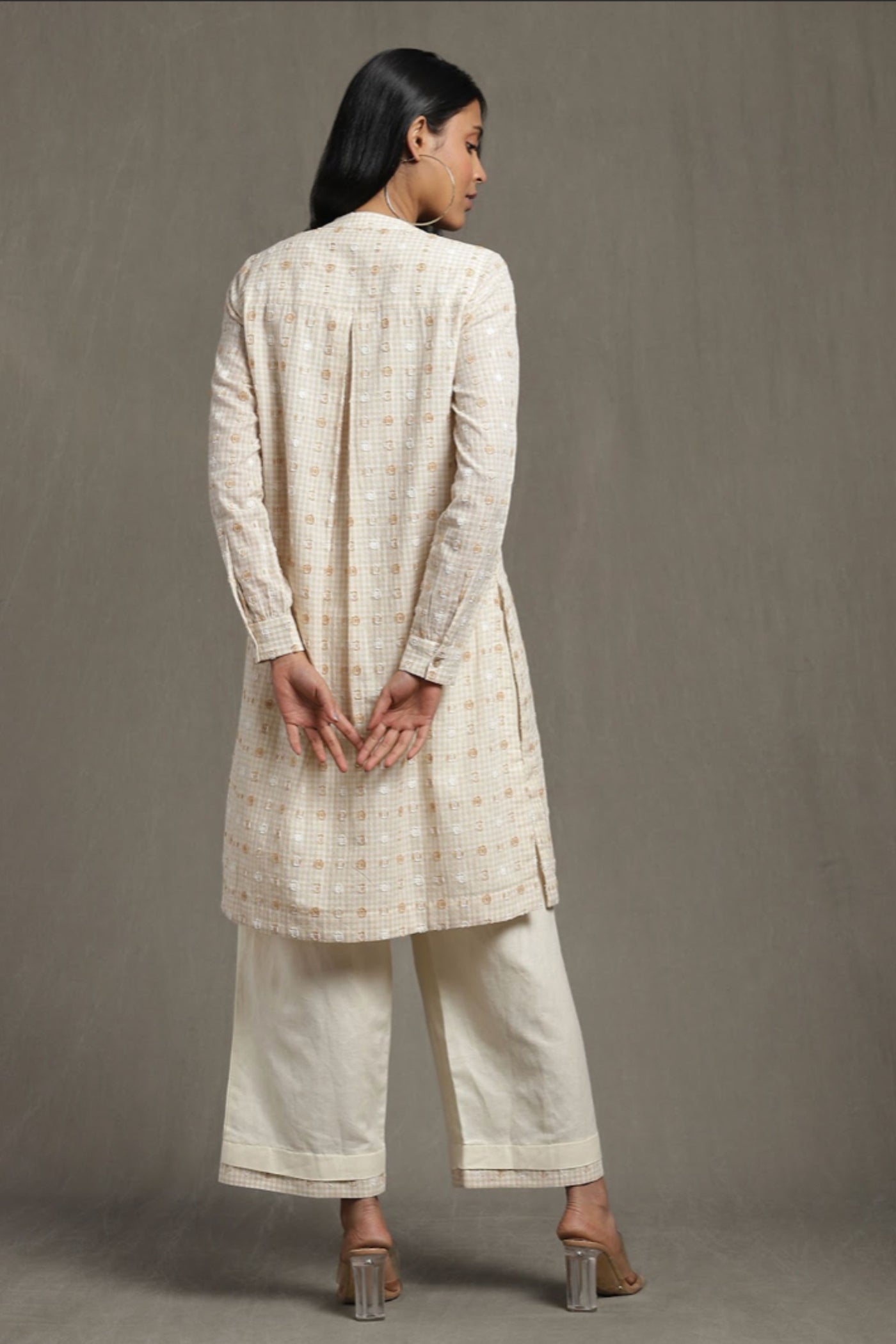 Ritu Kumar Beige button-down kurta with palazzo Indian designer wear online shopping melange singapore
