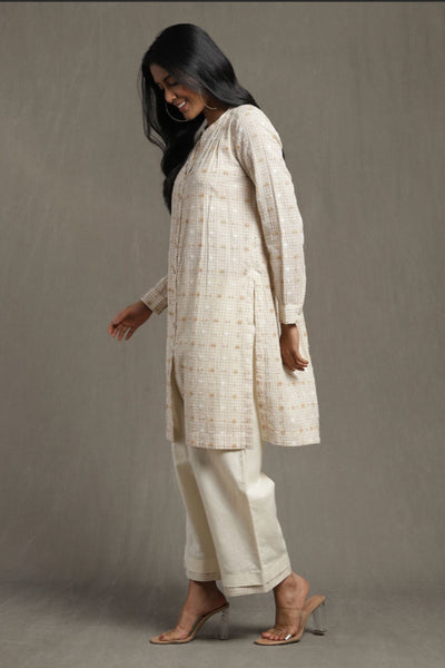 Ritu Kumar Beige button-down kurta with palazzo Indian designer wear online shopping melange singapore