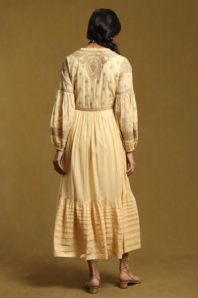 Ritu Kumar Beige Embroidered Tiered Long Dress Indian designer wear online shopping melange singapore