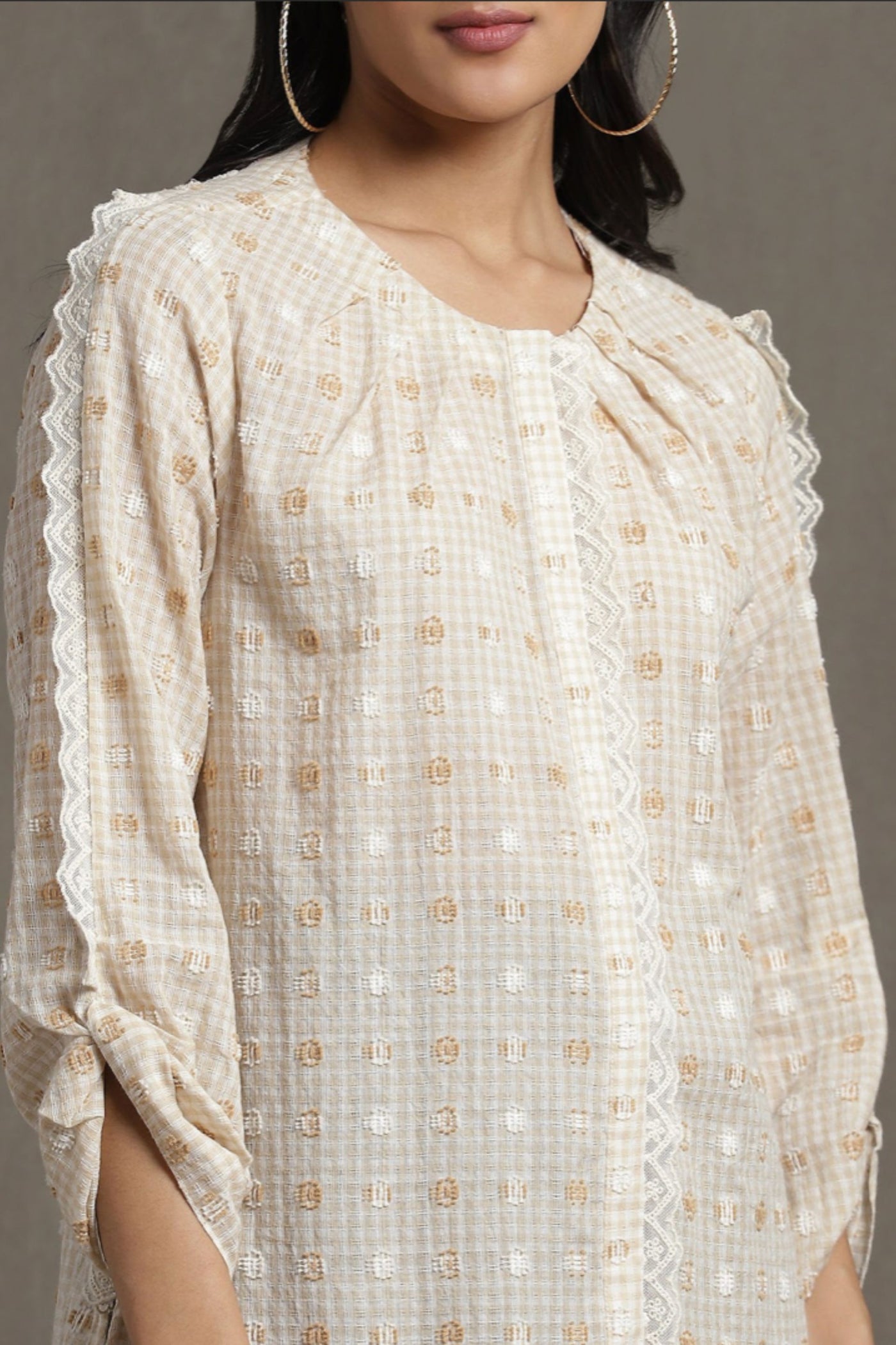 Ritu Kumar Beige Straight Kurti With Concealed Placket Indian designer wear online shopping melange singapore