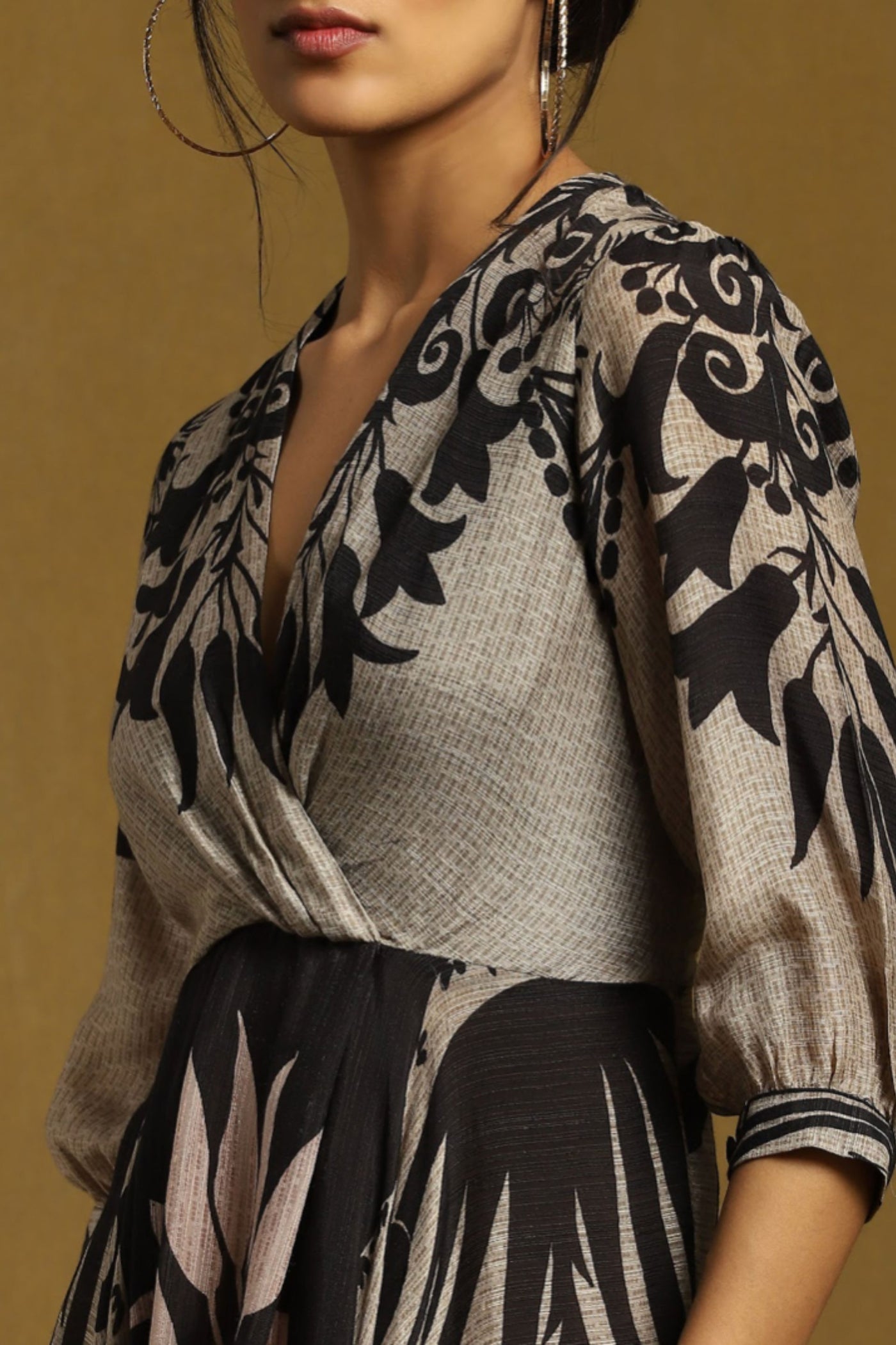Ritu Kumar Black Botanic Print Flared Midi Dress Indian designer wear online shopping melange singapore