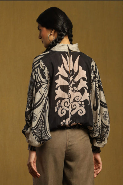 Ritu Kumar Black Botanic Print Top Indian designer wear online shopping melange singapore