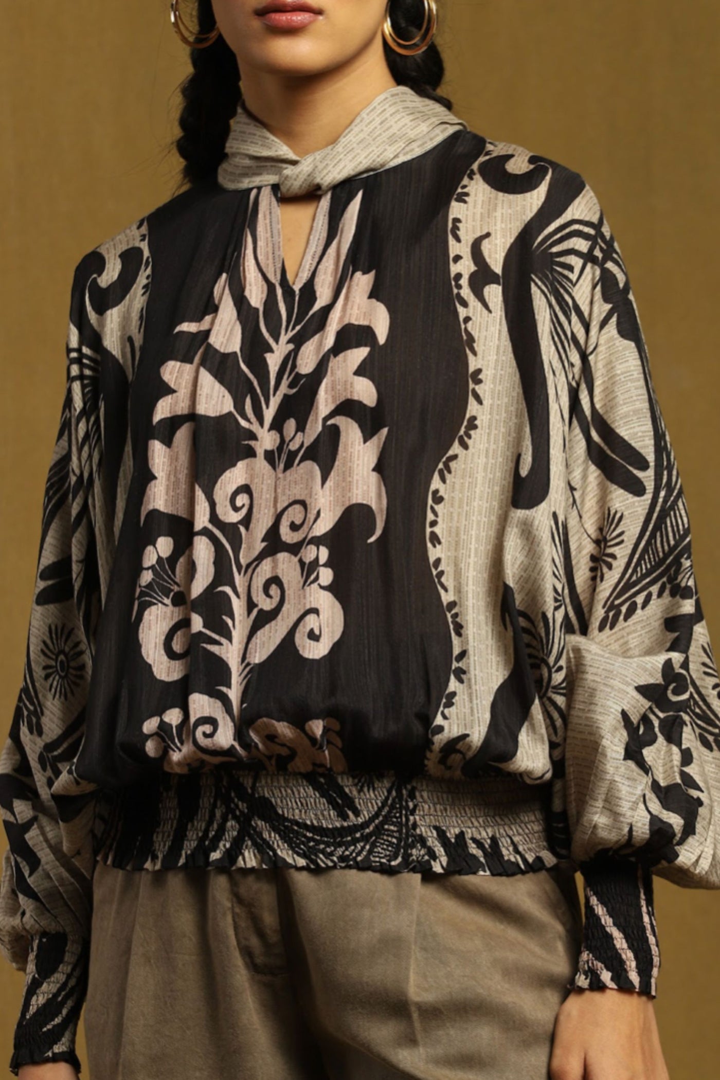 Ritu Kumar Black Botanic Print Top Indian designer wear online shopping melange singapore