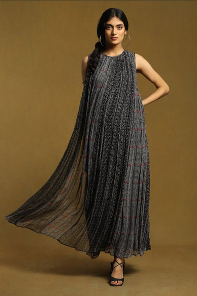 Ritu Kumar Black Geometric Print Layered Long Dress Indian designer wear online shopping melange singapore