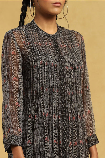 Ritu Kumar Black Geometric Print Pintuck Shirt With Inner Indian designer wear online shopping melange singapore