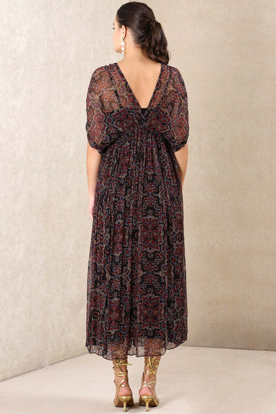Ritu Kumar Black Printed Kaftan Dress With Camisole western indian designer wear online shopping melange singapore