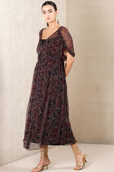 Ritu Kumar Black Printed Kaftan Dress With Camisole western indian designer wear online shopping melange singapore
