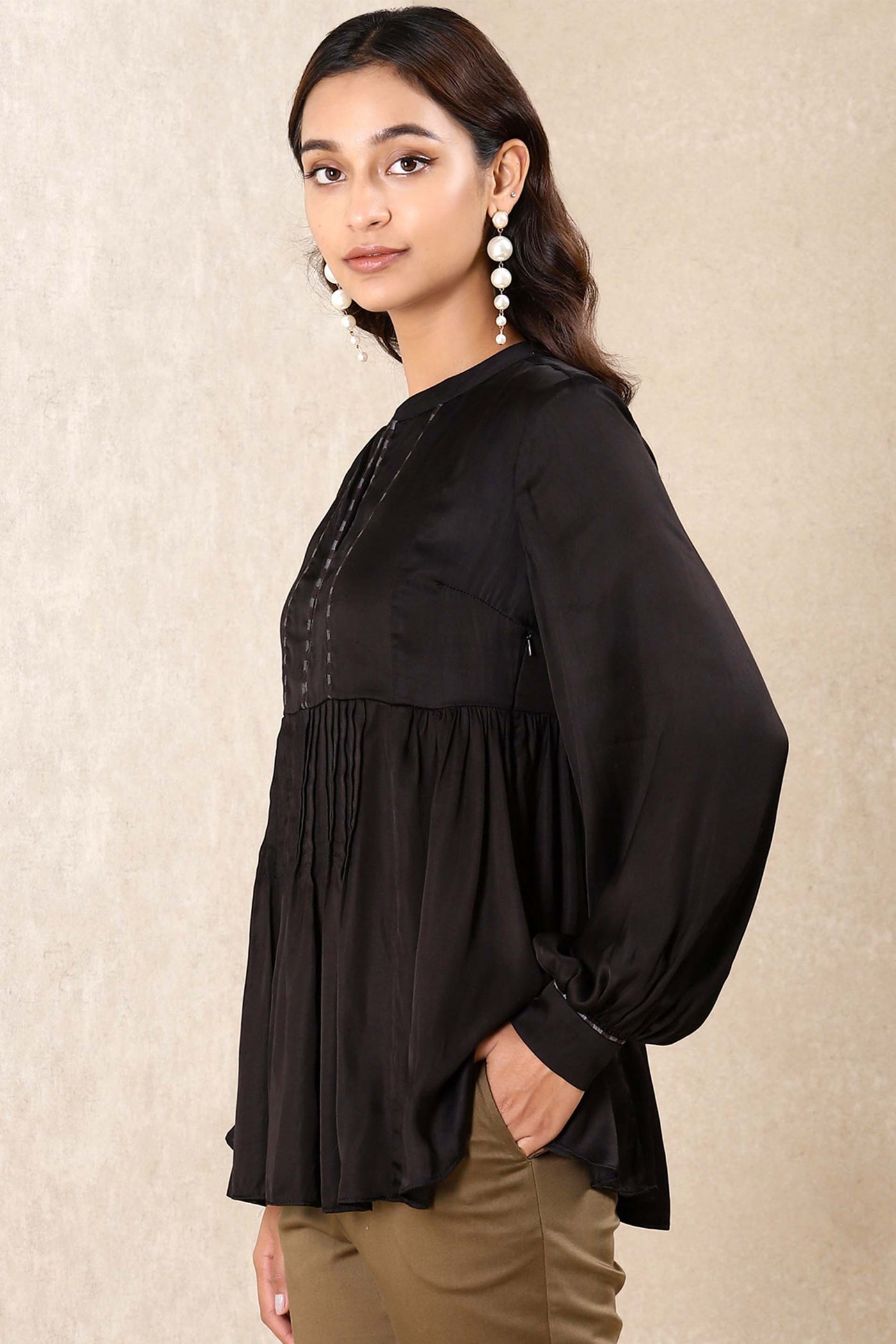 Ritu kumar Black Satin Kurti western indian designer wear online shopping melange singapore