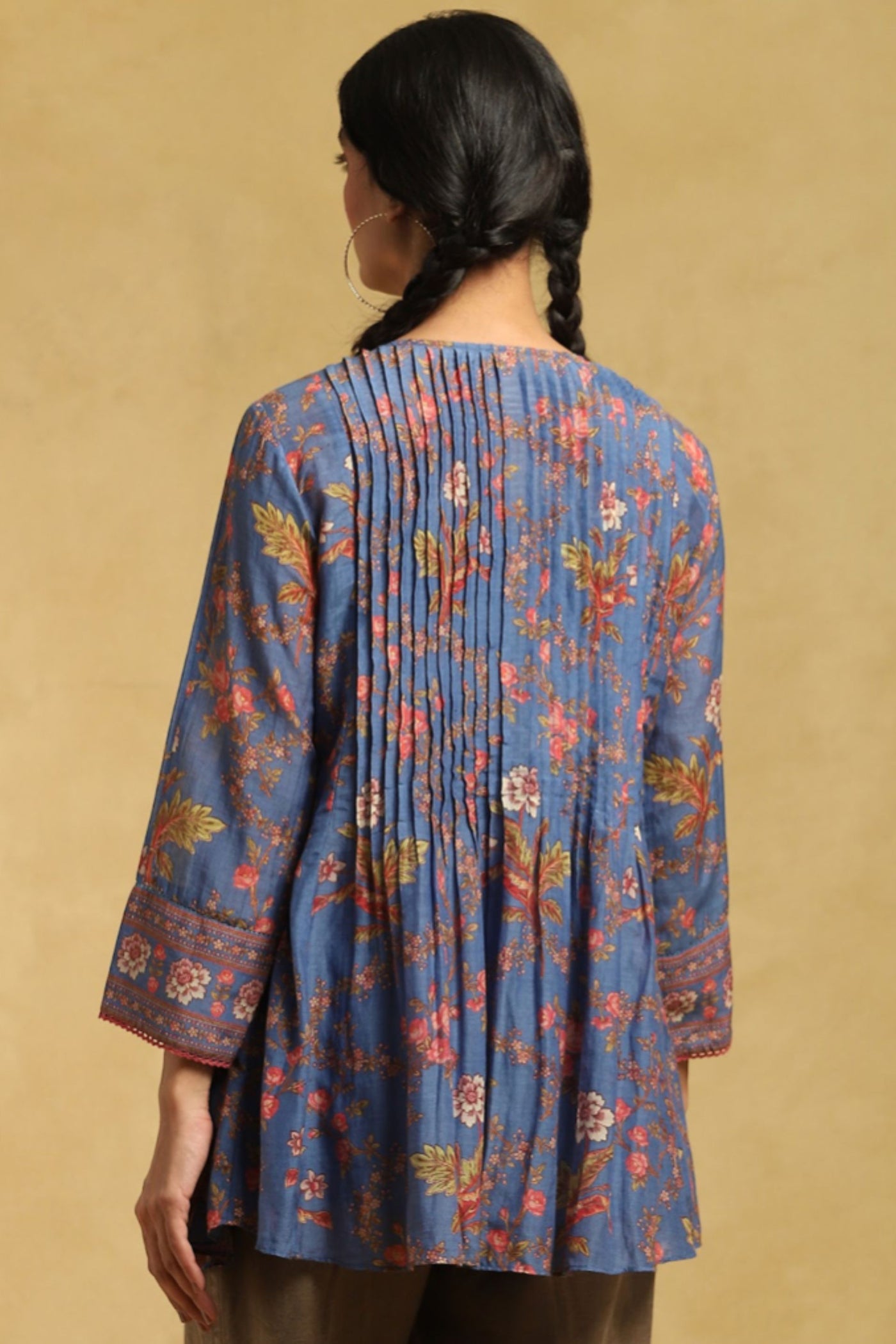  Ritu Kumar Blue Botanic Print Pintuck Kurti Indian designer wear online shopping melange singapore
