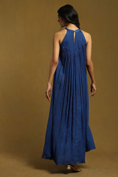 Ritu Kumar Blue Embroidered Halter Long Dress Indian designer wear online shopping melange singapore