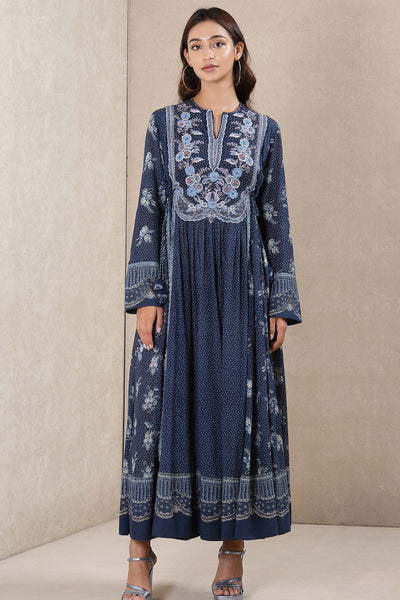 Ritu Kumar Blue Printed Kurta western indian designer wear online shopping melange singapore