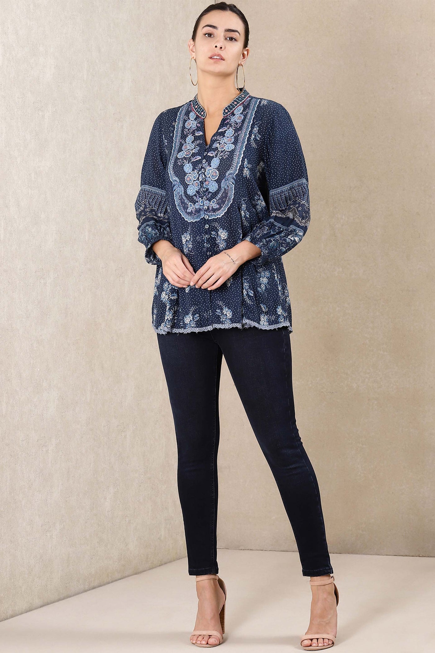 Ritu Kumar Blue Printed Kurti online shopping melange singapore indian designer wear