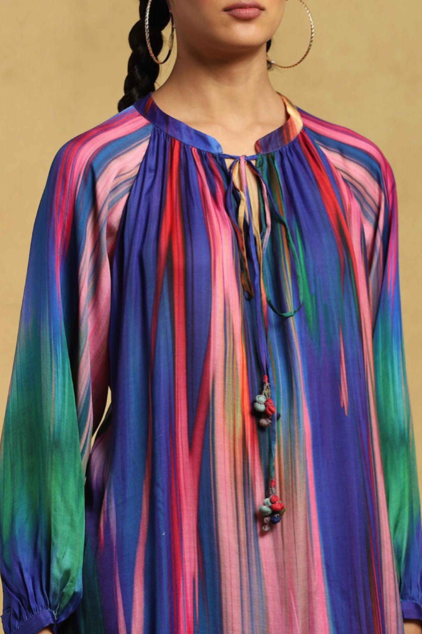 Ritu Kumar Blue Printed Long Dress With Drawstring Detail Indian designer wear online shopping melange singapore