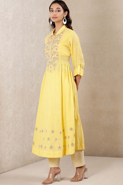 Ritu Kumar Collar Neck 3/4Th Sleeve Embroidered Kurta festive indian designer wear online shopping melange singapore
