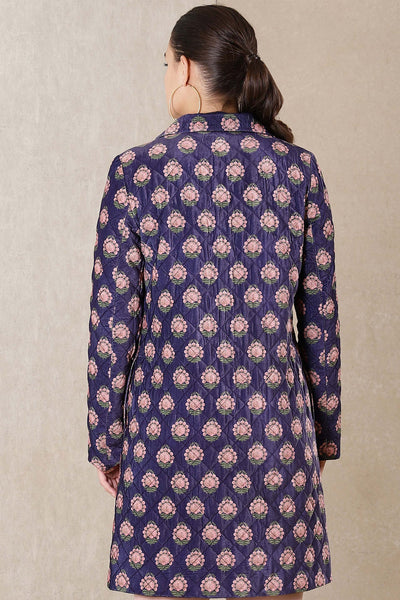 Ritu Kumar Dark Purple Printed Velvet Jacket western indian designer wear online shopping melange singapore