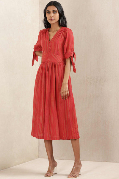 ritu kumar Red Solid Cotton Dress online shopping melange singapore indian designer wear
