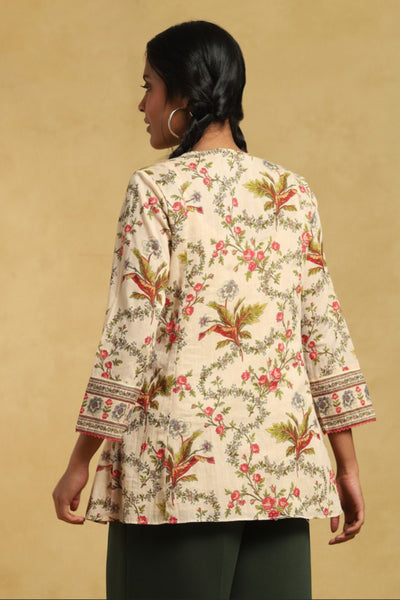 Ritu Kumar Ecru Botanic Print Pintuck Kurti Indian designer wear online shopping melange singapore